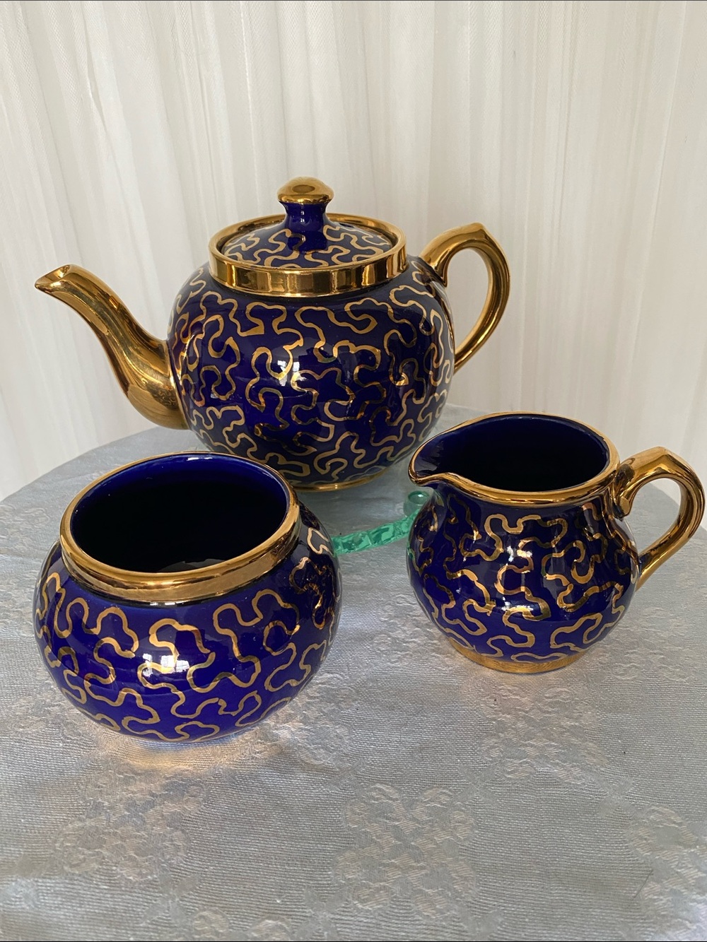 Vintage 40’s Art Deco Sudlow’s Burlem Cobalt Blue and Gold Ceramic Teapot Set